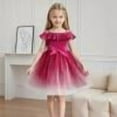 thumbnail image 2 of KONDYS Girls Summer Dress Sleeveless Off Shoulder Top With Glitter Gradient Skirt Waistband Casual Party Outfit For Toddler Kids Age 2-6 Beautiful Casual Girl's Princess Dress, 2 of 9