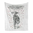 thumbnail image 1 of Love Soft Flannel Fleece Blanket, Couple Walking Under Heart Shape Rain Drops with and Umbrella Adornment, Cozy Plush for Indoor and Outdoor Use, 60" x 80", Charcoal Grey and White, by Ambesonne, 1 of 6