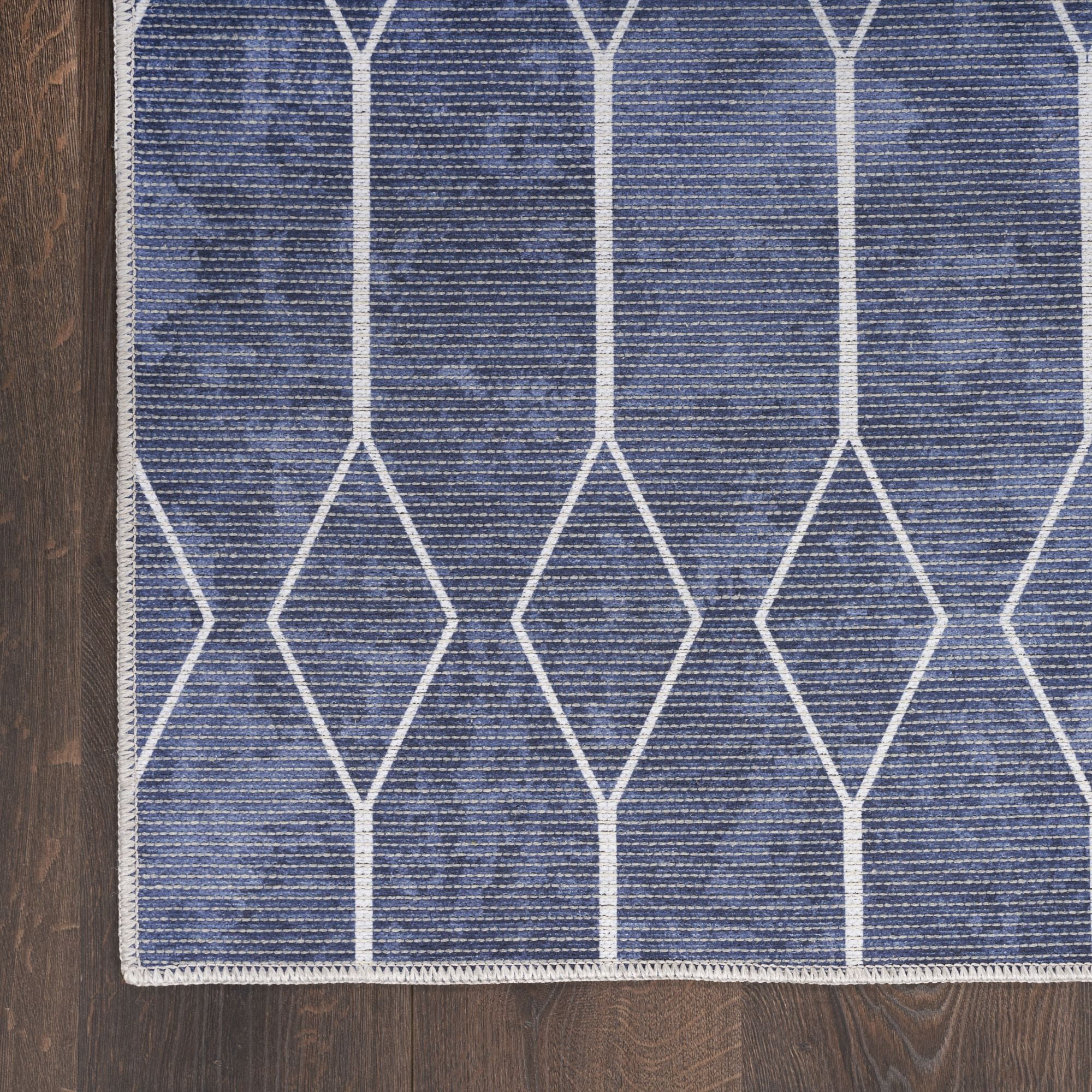 Nourison New Concept Washables 2' x 6' Navy Modern Indoor Non-Slip Flatweave Rug