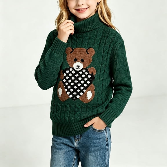 Mifsaly Toddler Boys Girls Turtleneck Sweater Kids Long Sleeve Chunky Knit Warm Pullover Sweaters