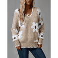 thumbnail image 6 of Floral V-Neck Oversized Sweater for Women, Daisy Knit Pullover, Soft Fuzzy Loose Fit Long Sleeve Top, Cozy Fall Winter Casual Trendy Chic Style, 6 of 10