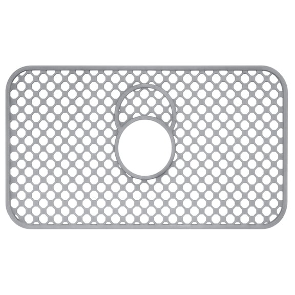 Gray Silicone Sink Protector, 26.2 x 14 in / 66.5 x 35.6 cm Kitchen Sink Mat with Center Hole, Honeycomb Design, Breathable, Farmhouse Sink Protector,Non-Slip