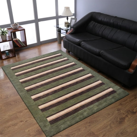 Rugsotic Carpets Handmade Rugs Hand Knotted Loom Rectangle 8'x10' Green Brown Wool for Indoor Use