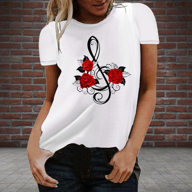 ICHUANYI Clearance Women's Fashion Casual Printing Round Neck Loose Short Sleeve T Shirt Pullover Tops(White, S) ICHUANYI WER2023080905826