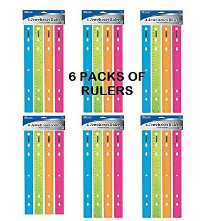 - Bazic - Jewelstone Color Ruler - Assorted Colors - 12 Inches - 6 Pack of 4 (24 Total)