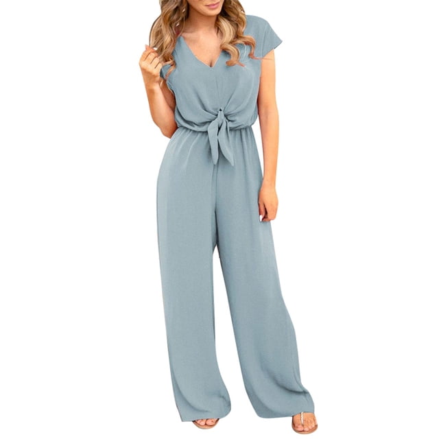 Femmes Été V Cou Lacée jusqu'à Manches Courtes Rompers Combinaison Playsuit