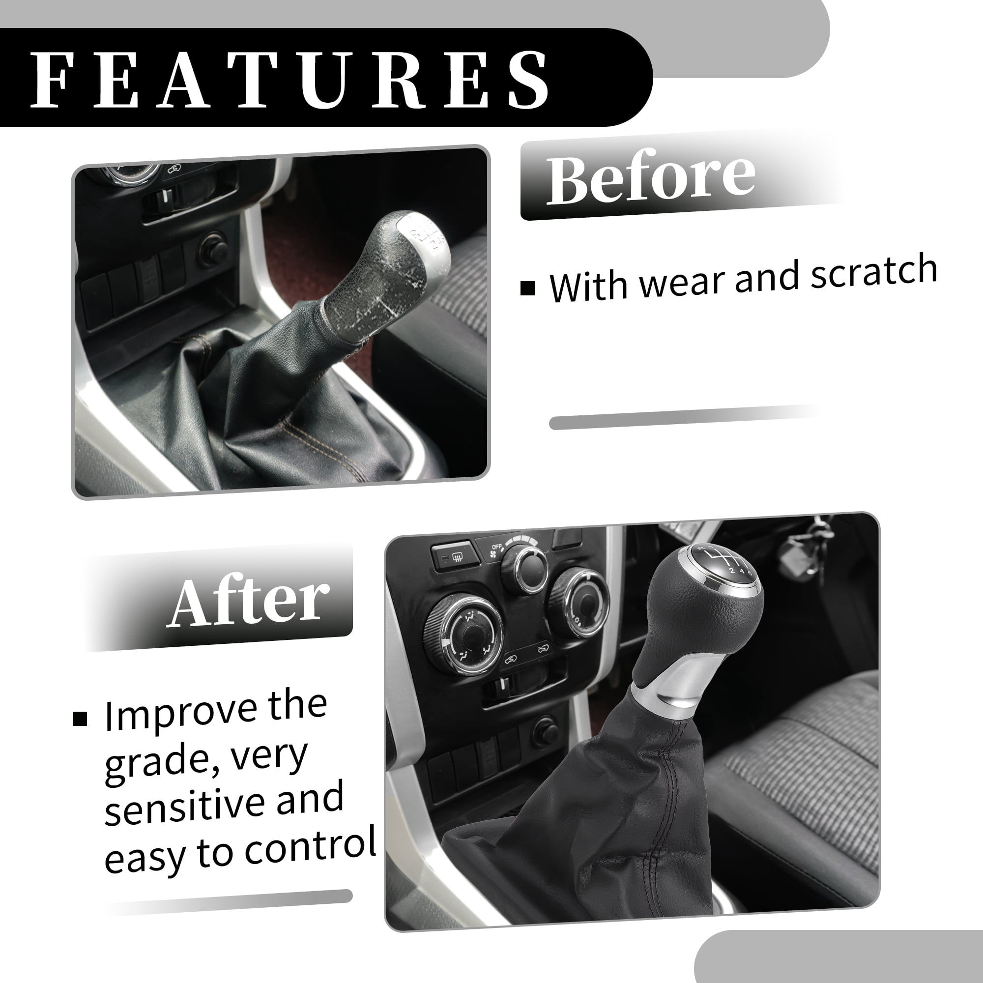 Unique Bargains 6 Speed Manual Gear Shift Knob with Dust Cover - Stick Shifter Knob - for Audi A6 C6 04-08 Faux Leather