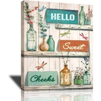 Rustic Bathroom Decor Wall Art Floral Dragonfly Canvas Prints Painting Farmhouse Plants Pictures Country Framed Artwork for Living Room Bedroom 12"x16"