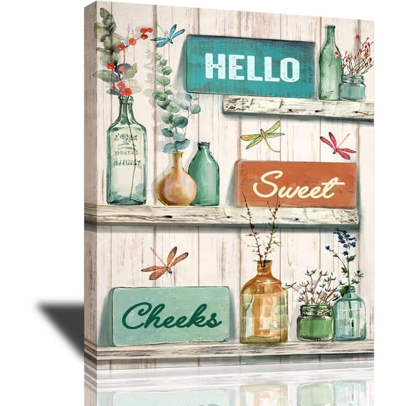 Rustic Bathroom Decor Wall Art Floral Dragonfly Canvas Prints Painting Farmhouse Plants Pictures Country Framed Artwork for Living Room Bedroom 12"x16"