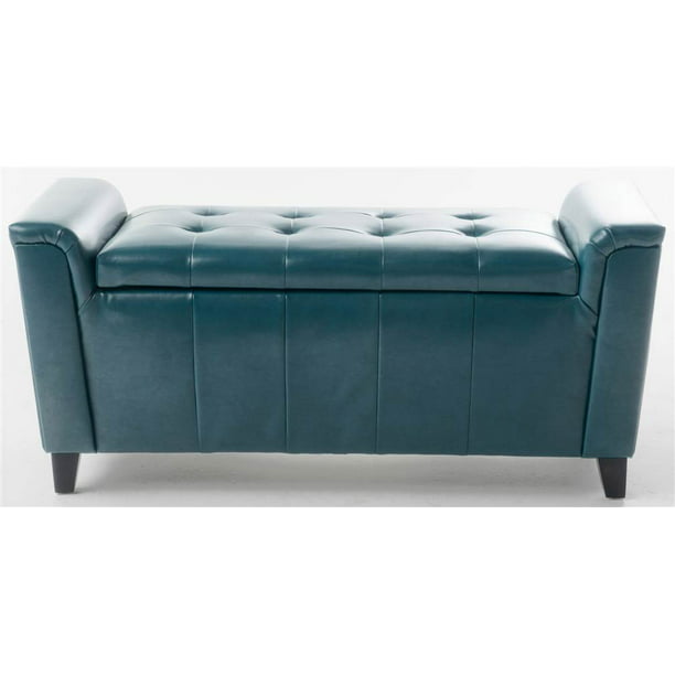 Storage Bench In Teal Com, Turquoise Leather Bench