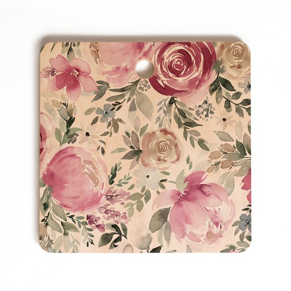Society6 Ninola Design Pastel Peony Rose Bouquet Pink Square Cutting Board, 11.5" x 11.5"
