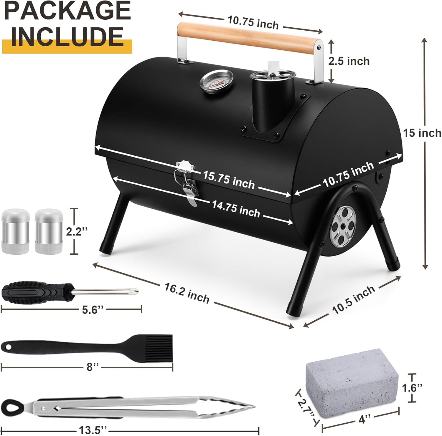 Portable Charcoal Grill Set, Small Tabletop Barbecue Grill with Accessories Tools for Outdoor Camping BBQ Grilling Backyard Party Cooking, Heavy Duty & Innovative Design, Thermometer &Chimney