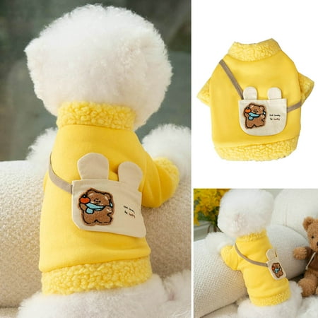 kiskick Pet Clothing with Bear Canvas Crossbody Bag Super Soft Pet Dog Two-legged Plush Sweatshirt Pet Supplies