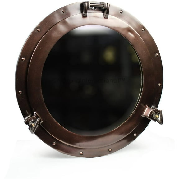 Nagina International Nautical Metal Crafted Coke Copper Finish Aluminum Porthole Mirror | Antique Pirate's Gift (24 Inches)