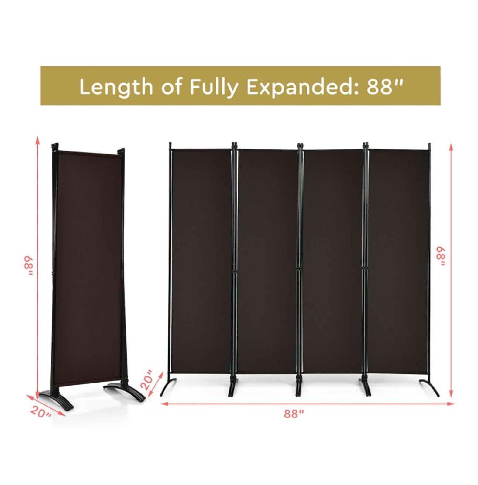 Yunken 4-Panel Room Divider with Sturdy Steel Frame, 5.6 Ft Tall Freestanding Partition Screen for Bedroom & Living Room