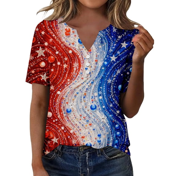 MEICHEN Women's Summer Printed Tops Short Sleeves Blouse Tops Women's Blouse Short Sleeve T Shirt V Neck T Shirt