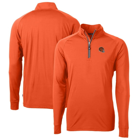 Men's Cutter & Buck  Orange Cincinnati Bengals Helmet Adapt Eco Knit Stretch Recycled Quarter-Zip Pullover Top