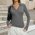 thumbnail image 7 of Womens Pullover Sweaters Y2K Going Out Tops Deep V Neck Polo Shirt Thumb Holes Ribbed Long Sleeve Tops for Women Gray S, 7 of 7