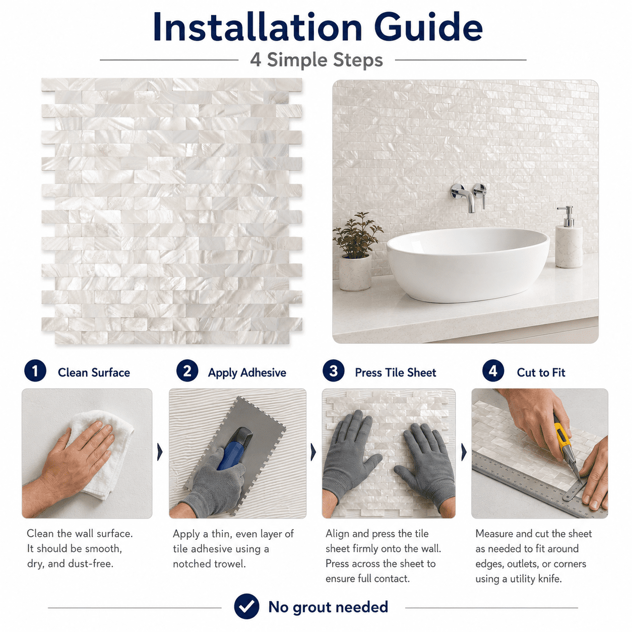 Yeslife 10-Pack Mother of Pearl Mosaic Tile, 11.8 x 11.8in, White Shell Mesh-Mounted Groutless for Backsplash, 9.7 sq ft