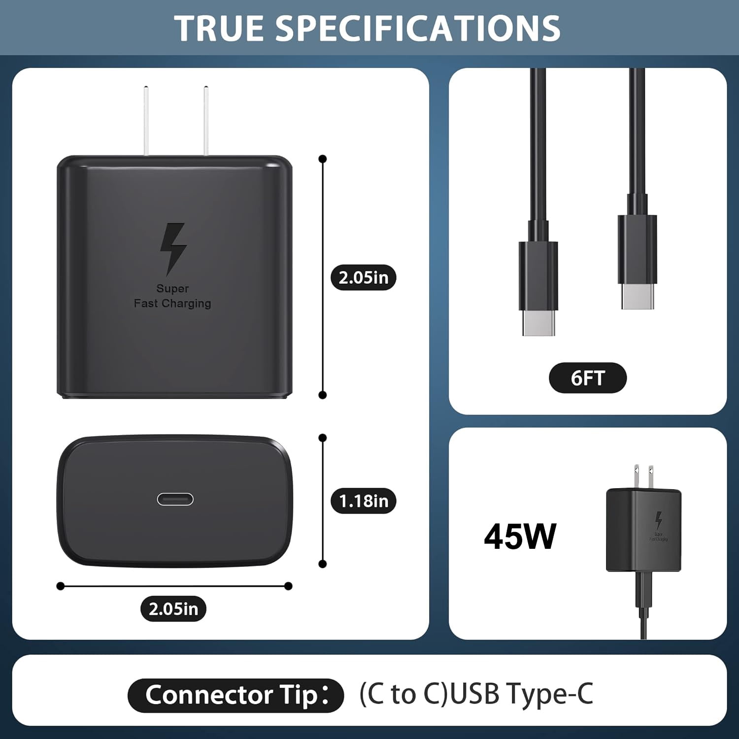 45W Super Fast Charger W/ 6FT Type C USB Cable Cord For Samsung, Black Type C Charging USB C Android Phone Charger for Samsung Galaxy S24 Ultra / Plus/ S23/S22/Note 10/20/S20/S21, Galaxy Tab S7/S8/S8