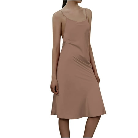 

JINMGG Womens Plus Size Clearance $5 Women s Nightgown Chemise Sleeveless Sleepwear Full Slip V-neck Nightwear Soft Lingerie Khaki S