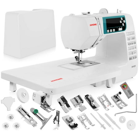 Janome 3160QDC Computerized Sewing Machine w/Hard Cover + Extension Table + Quilt Kit + 1/4 Seam Foot w/Guide + Overedge Foot + Zig Zag Foot + Zipper Foot + Buttonhole Foot + Needles + (Best Janome For Quilting)