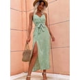 thumbnail image 7 of Summer Floral Print Long Dress Women Sexy Backless Bandage Slit Beach Sundresses Casual Elegant Black V Neck Sleeveless Dress, 7 of 7