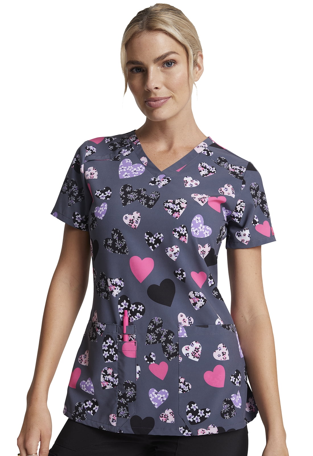 Blooms So Retro Dickies Print V Neck Scrub Top DK616 BOSR XS