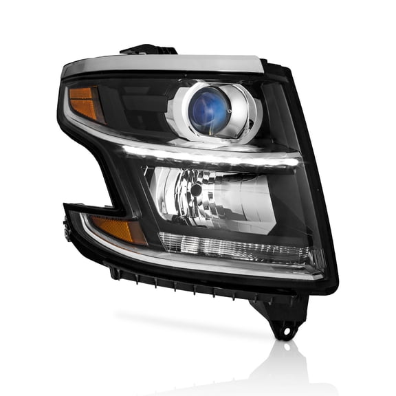 WEELMOTO Headlights for 2015-2020 Tahoe/Suburban, 2016-2019 Chevy 3500HD Halogen Type Headlamp Black Housing Amber Reflector Right Side
