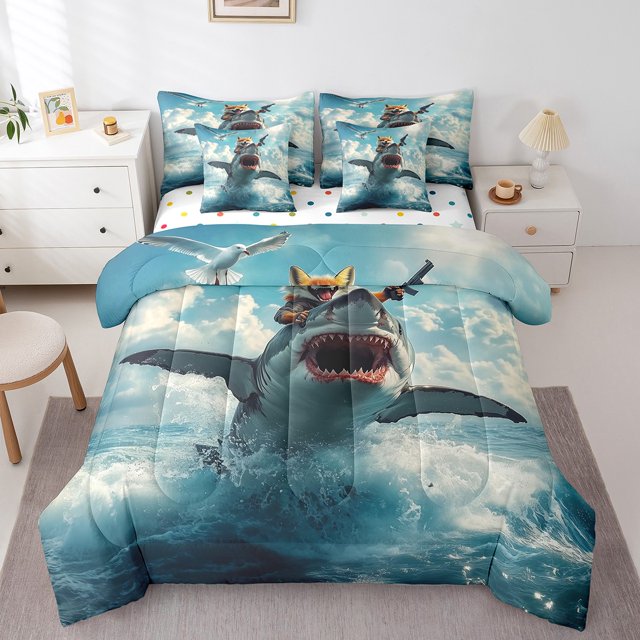 Erosebridal Literie Requin Marin Taille Grand, Ensembles de Literie Animaux Marins Taille Grand, Décoratif pour Chambre d'Enfants, Réversible, Léger, 7 Pcs