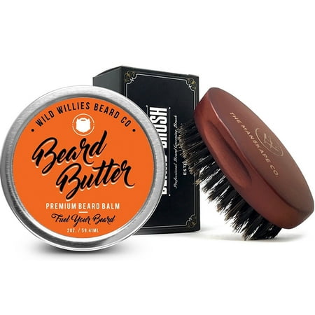 Wild Willies Beard Butter and Beard Brush Kit Beard Comb and Beard Conditioner 4 Oz