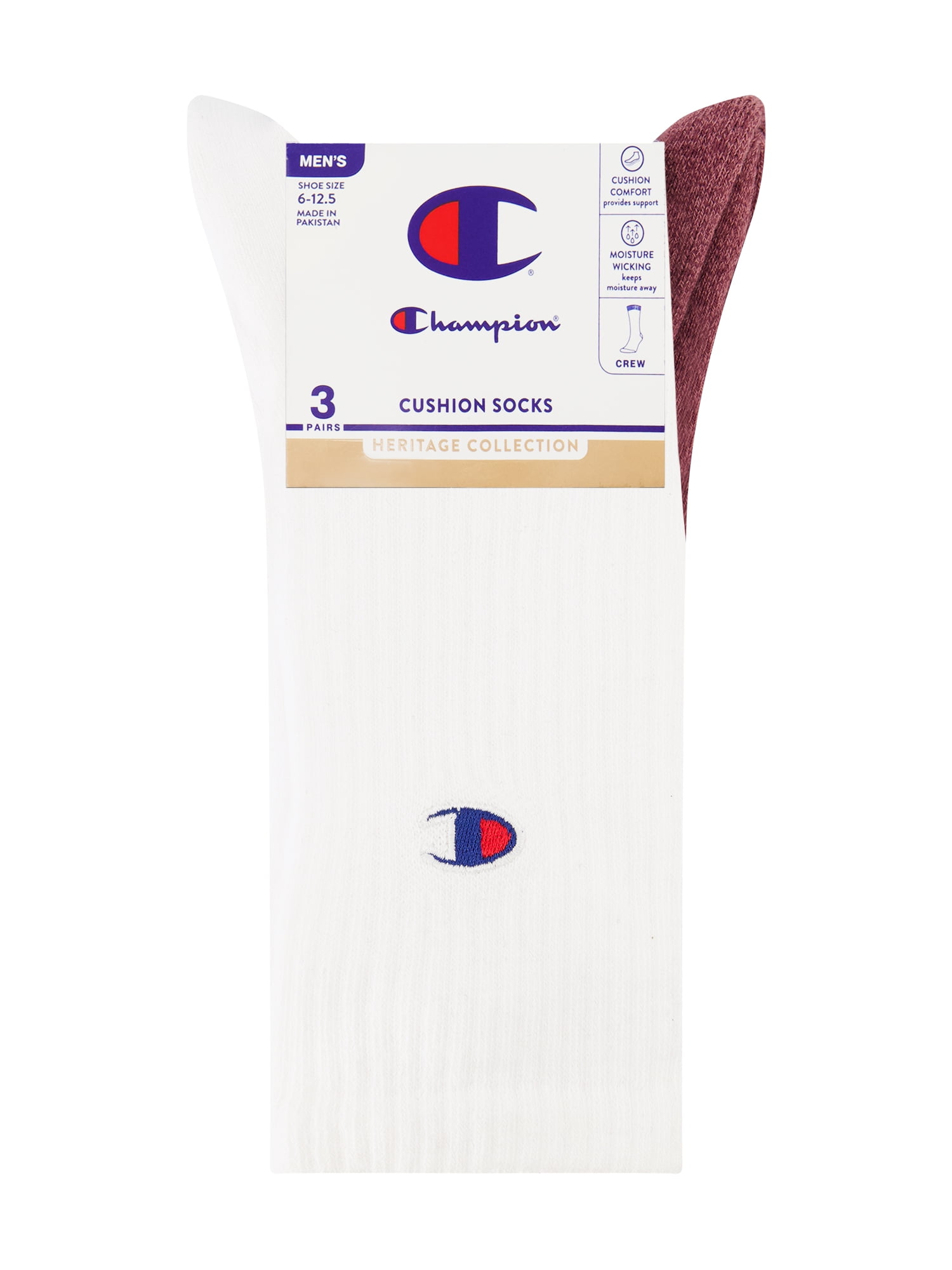 Champion Men’s Crew Socks 3 Pack – Half Terry Cushion, Moisture-Wicking, Arch Support, Stretch Comfort, Sizes 6–12.5