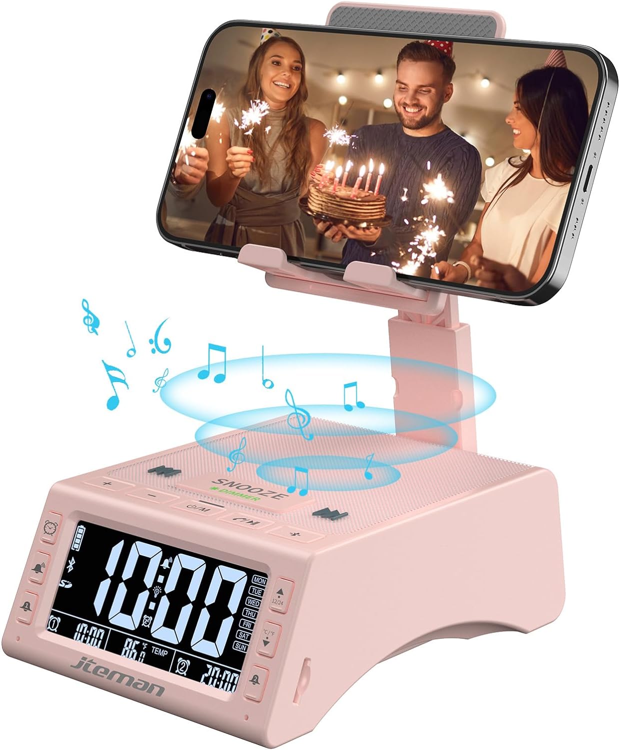 RGHJAR-Gifts for Men Women,Cell Phone Stand with Wireless Bluetooth Speaker,Adjustable Cool Tech Kitchen Gadgets,Unique Birthday Gift Idea for Him, Husband, Boyfriend（Pink）