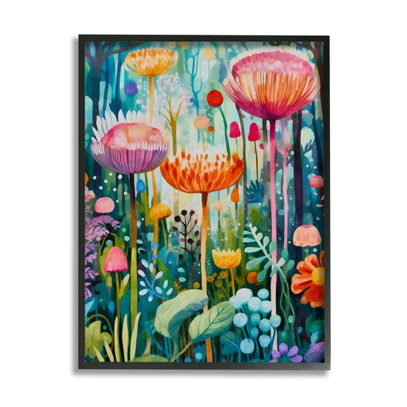 Stupell Industries Whimsical Garden Landscape Botanical & Floral Painting Black Framed Art Print Wall Art, 24 x 30