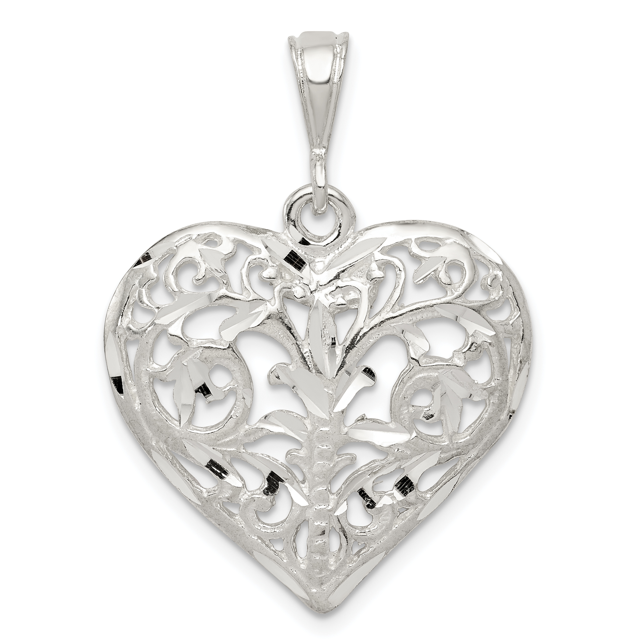 925 Sterling Silver Filigree Heart Pendant Charm Necklace Love Fine
