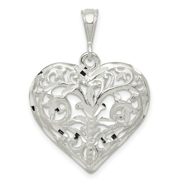 IceCarats - 925 Sterling Silver Filigree Heart Pendant Charm Necklace ...