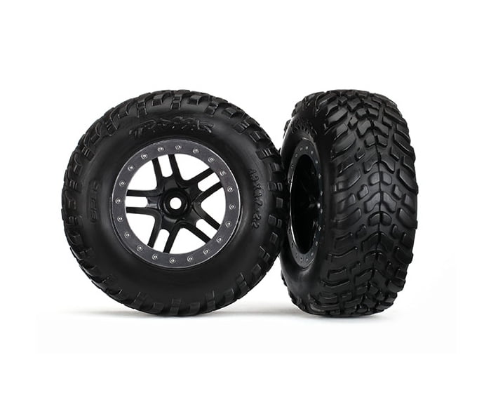 2 1/16 Slash Traxxas TRA7073A Red Bead-Lock Chrome Wheels/Off-Road Racing Tires 