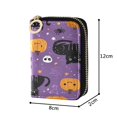 thumbnail image 4 of PU Leather Zip Card Holder Women's Card Case Zipper Card Case Compact & Lightweight Black Cat and Pumpkin, 4 of 7