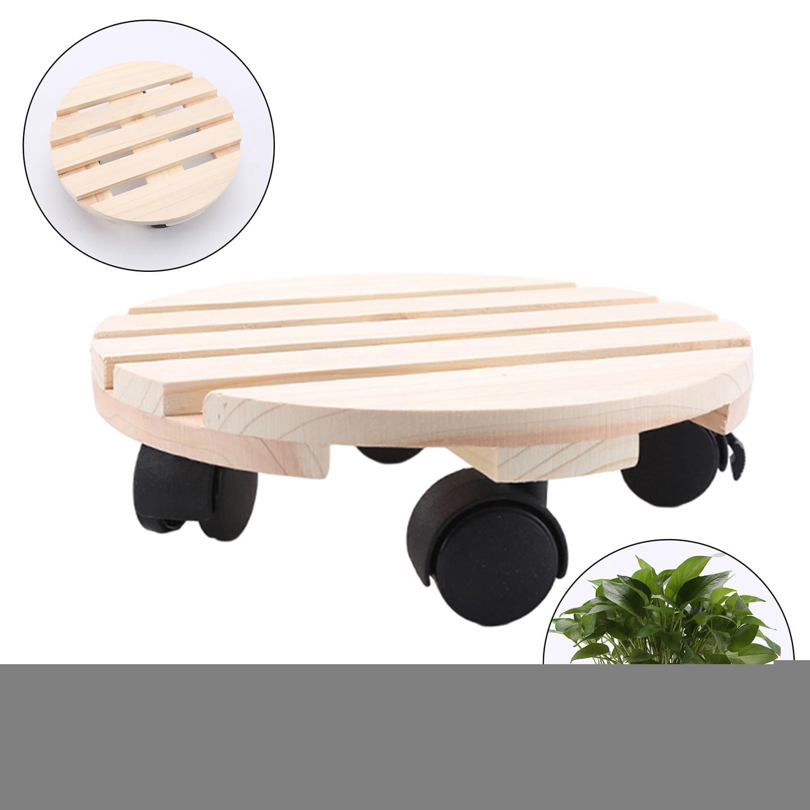 Round Wooden Pot Mover Planter Trolley Indoor Flower Stand Caddy /Unpainted Pine