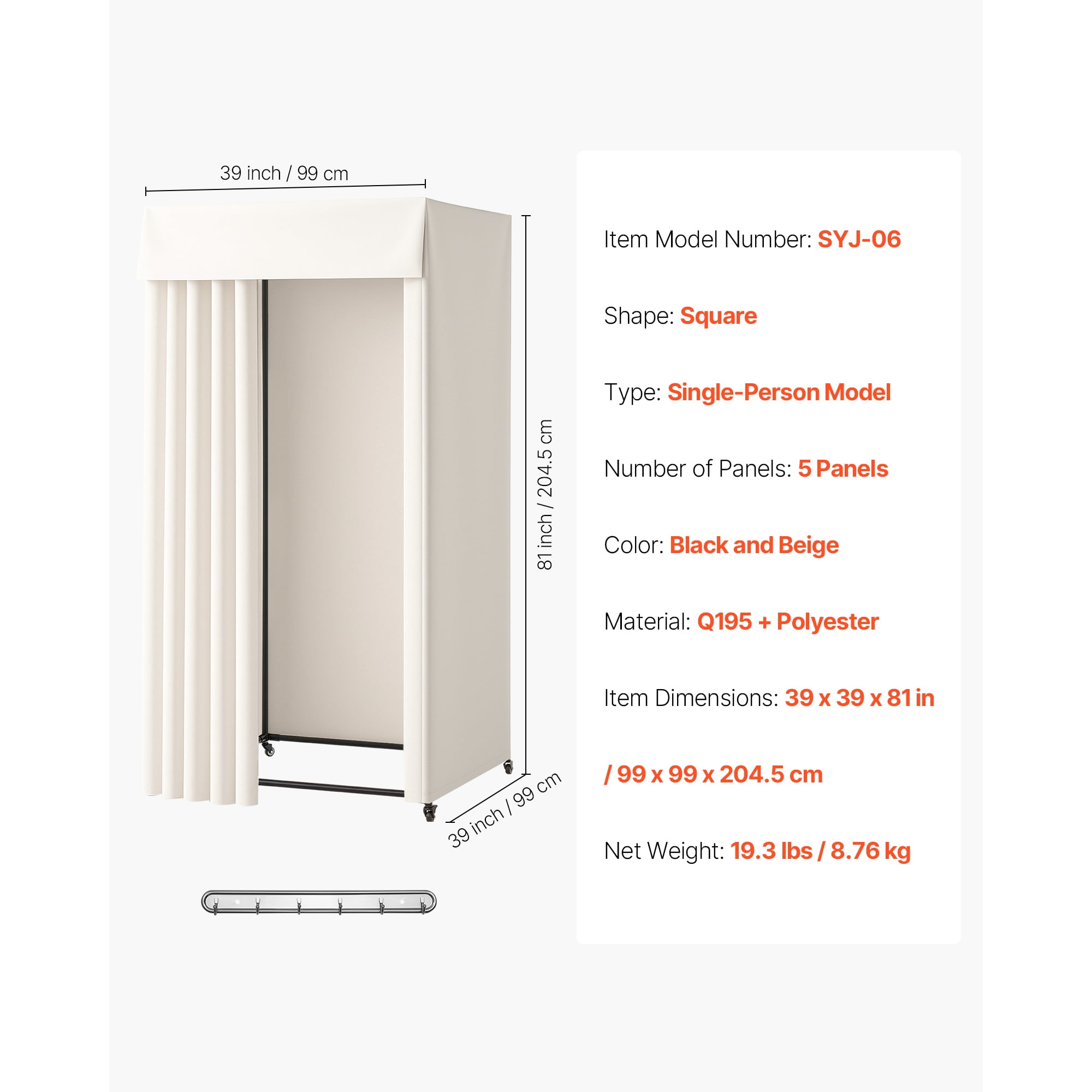 KFFKFF Portable Dressing Room with Durable Curtains, Privacy Space Featuring Casters and a Robust Metal Hook, Ideal for Boutiques, Malls, Tailor Shops, and Outdoor Use (39 x 39 x 81 in
