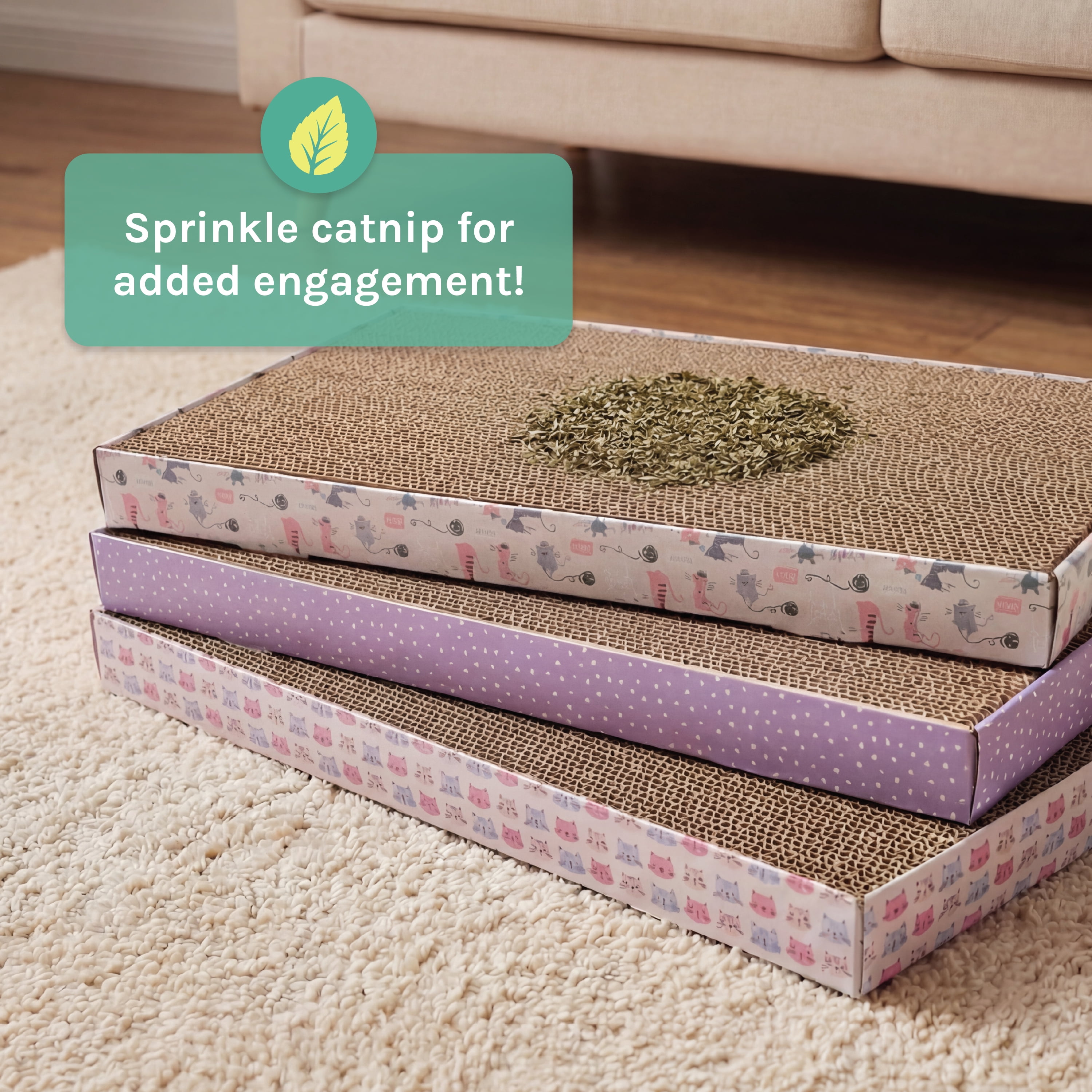 Kitty City XL Corrugated Cardboard Cat Scratching Pads, Assorted Prints, 3-Pack, Multicolored, One Size