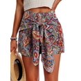 thumbnail image 2 of Women's Printed Bohemian Shorts with Front Knot High Waist Summer Beach Vacation Shorts Red S, 2 of 8