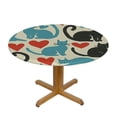 thumbnail image 3 of ARISTURING Decorative Round Table Cover Elastic Tablecloth, Cat Lover Polyester Fitted Table Cover Elastic Edged, Hearts Happy Walking Shape Domestic Print Fabric Table Cover, Fits Round Table White, 3 of 7