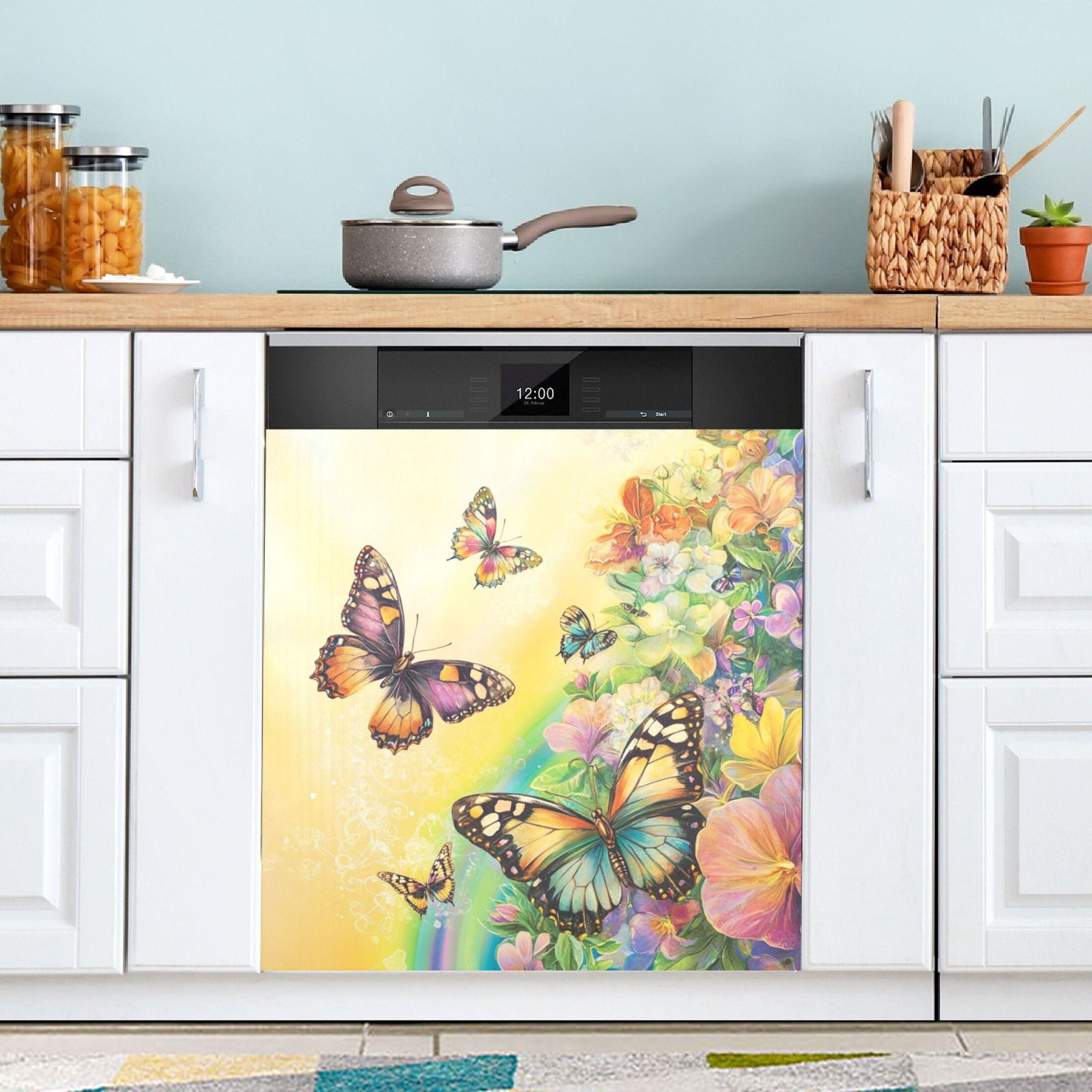 Dishwasher Magnetic Sticker 23x26 Inch Refrigerator Magnetic Sticker Washing Machine Magnetic Sticker Kitchen Panel Magnetic Sticker Home Decor Yellow Rainbow Butterfly