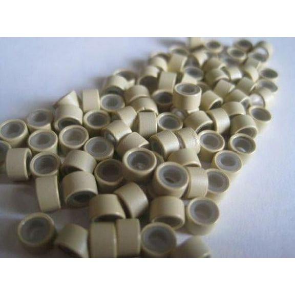 100 PCS 5mm Blonde Silicone Lined Micro Links Rings Beads for Installation for Feather and Hair Extension