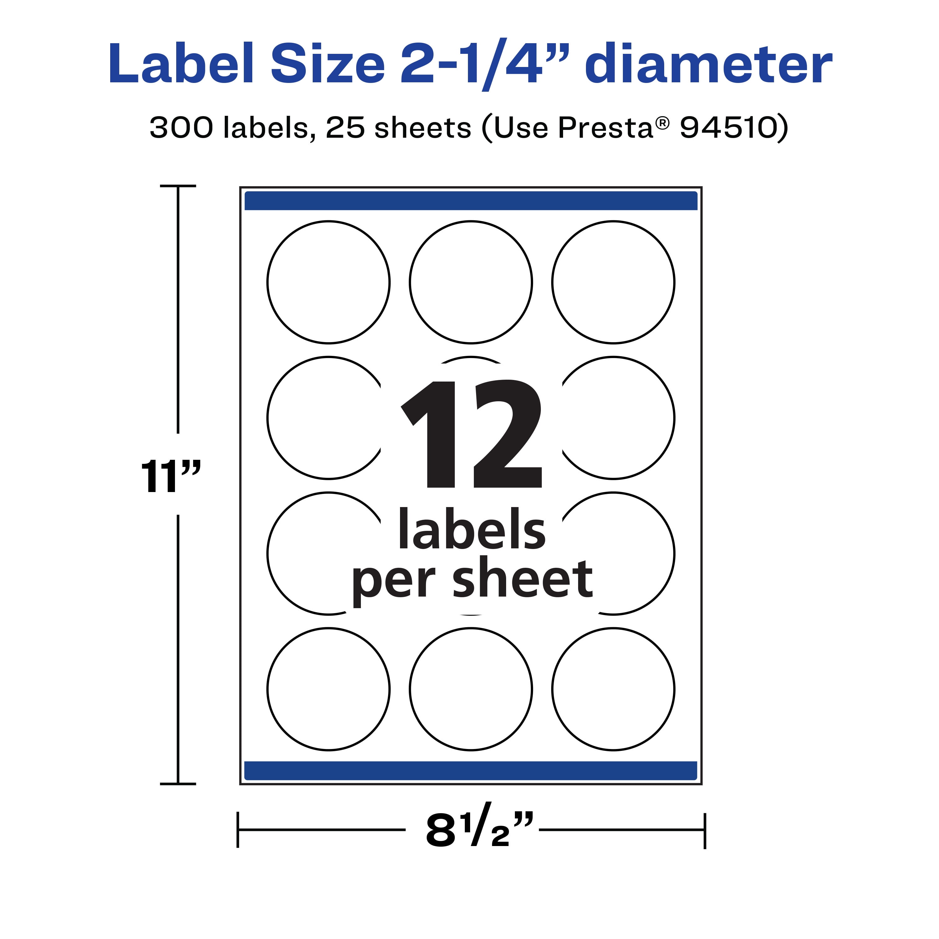 Avery Matte White Round Labels, 2.25" Diameter, 300 Labels