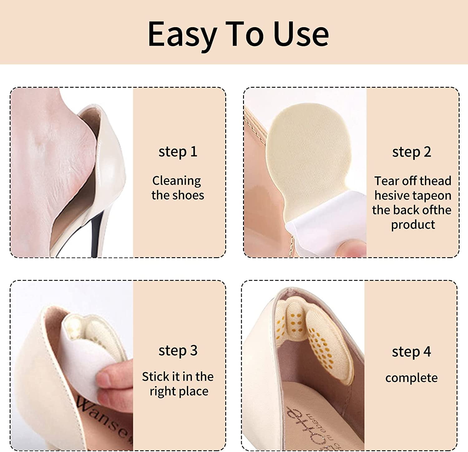2 Pair Self-Adhesive Heel Grips Liner Cushion Inserts for Loose Shoes, Heel  Pads Snugs for