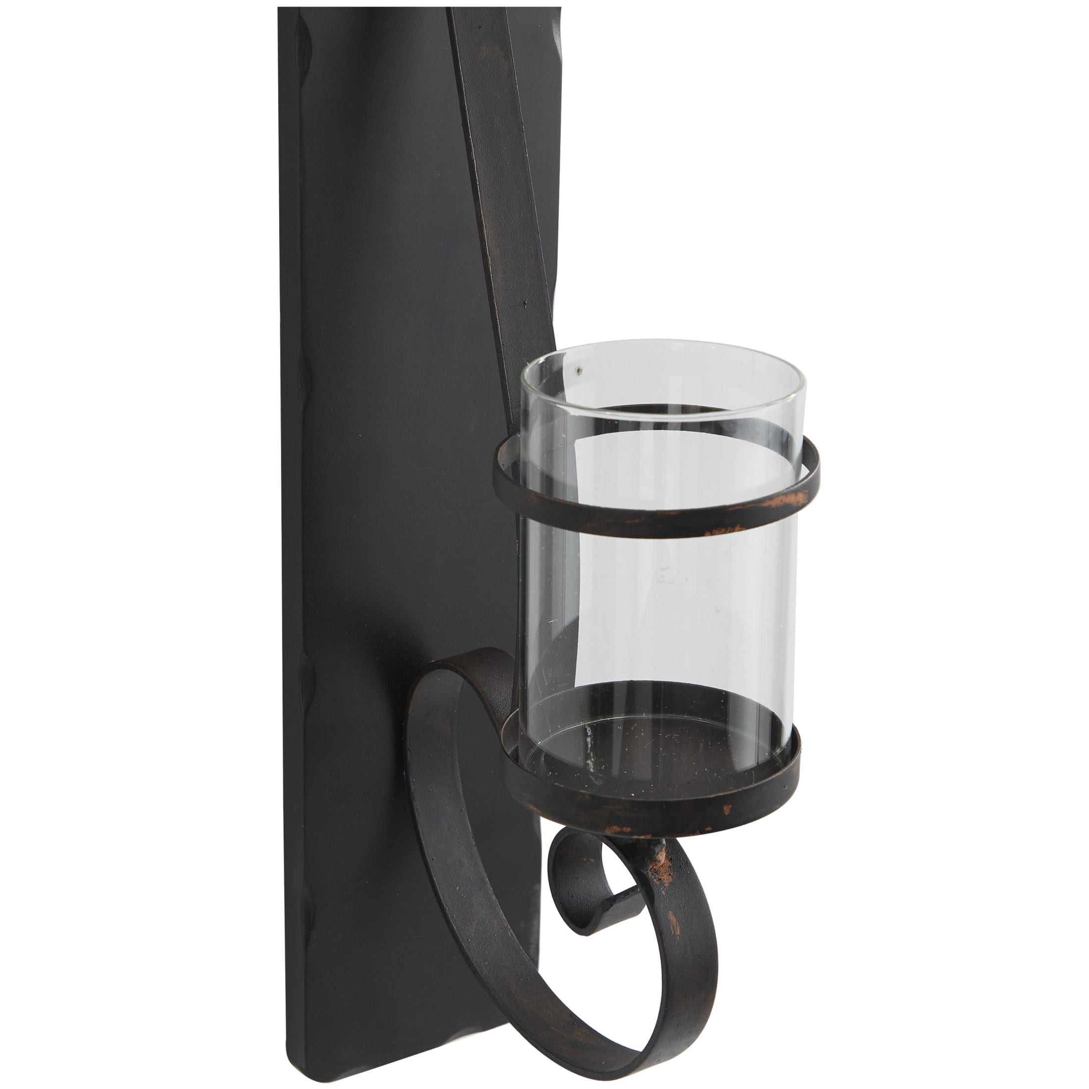 DecMode Black Metal Scroll Long Pillar Wall Sconce