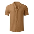 thumbnail image 4 of COSFO Button Up Shirt Men Summer Short Sleeve Solid Cotton Linen Shirts Vacation Beach Collared Regular Fit Tops, 4 of 5