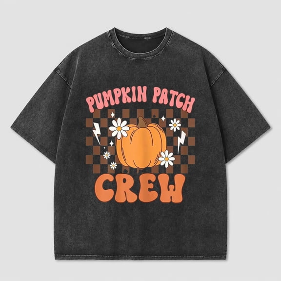 Pumpkin Patch Crew Graphic Vintage Washed Pumpkin Shirt for Women, Retro Fall Tee